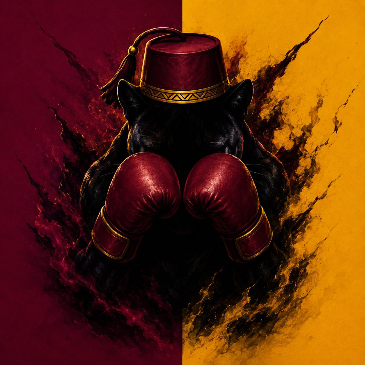 Ottoman Fight Team crest: a black panther in a fez behind crimson boxing gloves